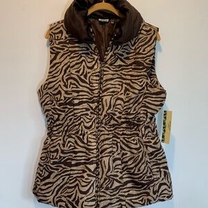 Mountain Lake Brown and Cream Zebra Print Puffer Vest